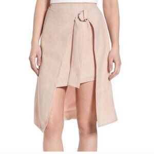 J.O.A. Pinstripe Asymmetrical Layered Wrap Skirt Peach Buckle D Ring Belt med